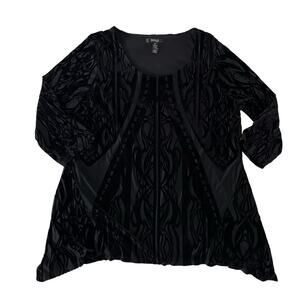 Plus Size Black Burnout Velvet Tunic Top Wmns 2X Witchy Whimsygoth Romantic